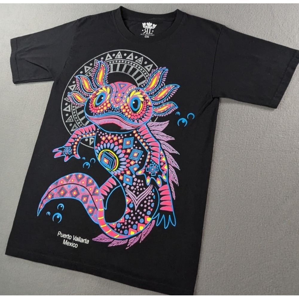 Arte Mexicano RL Unisex Puerto Vallarta Mexico Axolotl Graphic Shirt Small Black - Picture 1 of 9